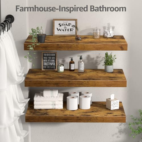 Deep Floating Wall Shelves Set of 3 - Brown, 23.6 x 12 Inches
