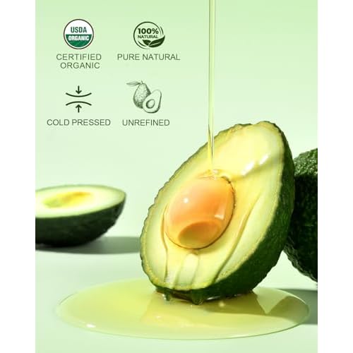USDA Organic Avocado Oil Cold Pressed 16oz Glass Bottle - Moisturizing Unscented Body oil for Dry Scalp, Hair & Skin Hydrating,Non Greasy Carrier oils for Essential Oils Mixing,, aceite para cabello