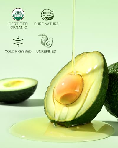 Organic Avocado Oil 16oz - Cold Pressed, USDA Certified, Natural Hair & Skin Nourishing Oil
