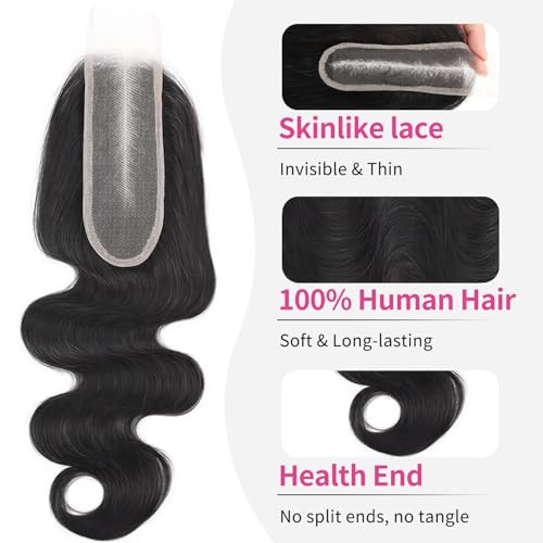 Brazilian Virgin Hair Lace Closure 16 Inch Body Wave HD Transparent Lace - Natural Black - Variation of Body Wave Bundles