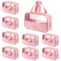 9 Pcs Translucent Make up Bag Pink Big Travel Cosmetic Makeup Toiletry Bag with Handle and Zipper Waterproof Portable Cosmetic Travels Bags for Travel Toiletries Accessories, 10.2 x 6.3 x 2.8 Inches