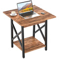 GreenForest Walnut 24 Inch Square End Table with X-Frame & Large 2-Tier Storage