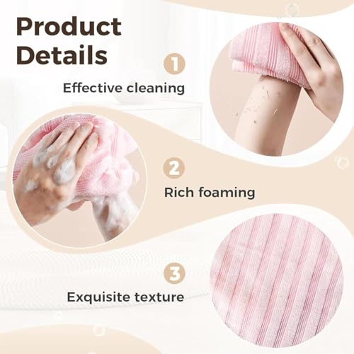 Exfoliating Shower Towel, Premium Scrub Wash Cloth for Body Face, Deep Exfoliating, 2-in-1 Exfoliating Washcloth with 2 Sides for All Skin Types (2PCS)
