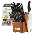 McCook 15-Piece Kitchen Knife Set with Built-In Sharpener - Black/Walnut