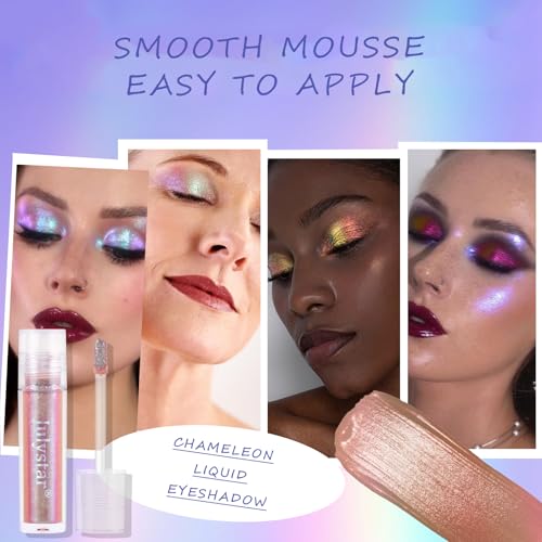 Liquid Glitter Eyeshadow,Vibrant Color Shifting Holographic Eyeshadow Long Lasting Liquid Eyeshadow Smooth and Creamy Glitter Eyeshadow Highly Pigment Iridescent Makeup 0.14 Fl Oz (01, 0.14)