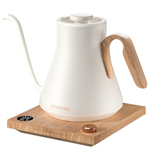 Intasting Cream White Gooseneck Electric Kettle with ±1℉ Temp Control, 0.9L
