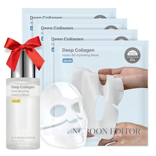 SUNGBOON EDITOR Revitalizing Combo/smooth-looking Hydration DUO:Deep Collagen Hyalu-B5 Mask (4ea) & Deep Collagen Power Boosting Cream In Serum, Skincare Gift Sets for Mom
