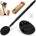 Silicone Back Scrubber & Soft Bath Glove 2PCS, 16''- 24'' Extendable Shower Scrubber with Dual-Side Head, 360¡Æ Anti-Slip & Hand-fit Silicone Body Scrubber for Rich Foaming Deep Cleaning(Black)