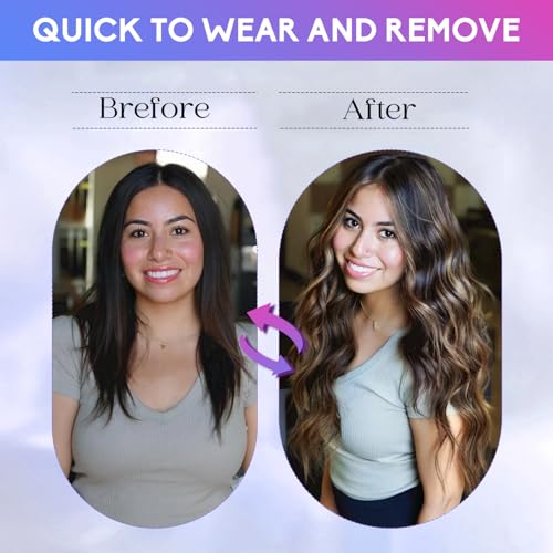 Clip in Hair Extensions Real Human Hair Balayage - Dark Brown to Chestnut Brown 18 Inch