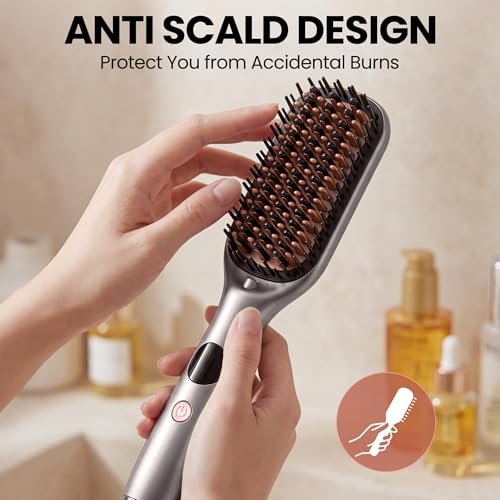 Travel Hair Straightener Brush Gray 110-240V Ionic Tensionless Flat Iron
