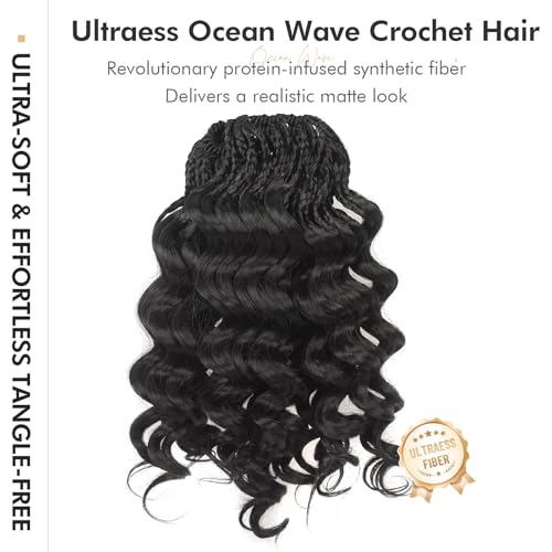 ToyoTress Ultraess Ocean Wave Crochet Hair 8 Inch - 8 Packs Pre-Braided Loop Black