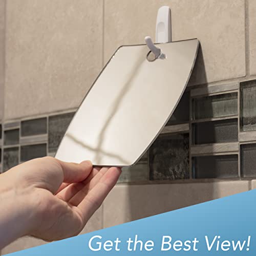 Shave Well Magnifying Anti-Fog Hanging Shower Mirror for Shaving | Curved Design for 5X Magnification | Light and Virtually Unbreakable | Includes Long-Lasting Removable Adhesive Hook