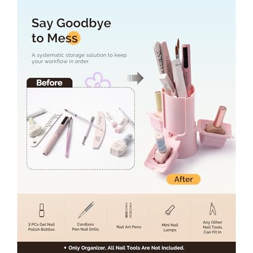 MelodySusie GelCarousel for Nail Polish Bottle Holder and Nail Art Tools Organizer, 360¡Æ Rotating Storage Container with 3Pcs Detachable Silcone Gel Polish Holder, Pink(Only Box)