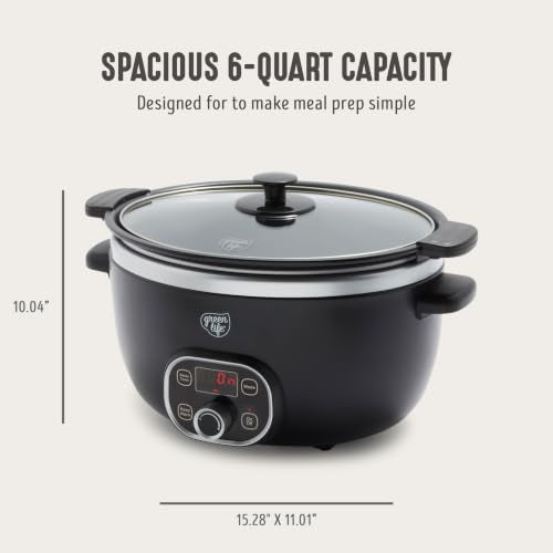 GreenLife 6QT Ceramic Nonstick Slow Cooker Black - Oven & Stovetop Safe