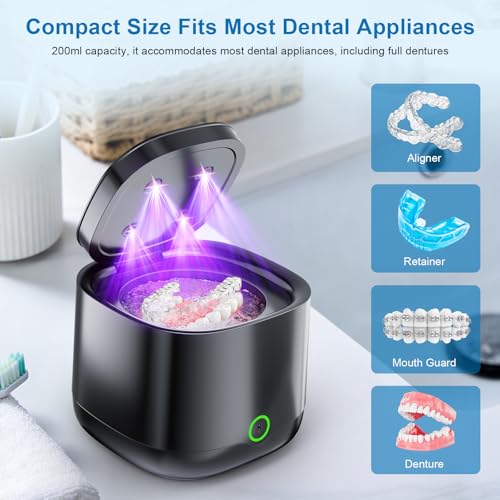 OnBeam Black Ultrasonic & UV Retainer Cleaner Machine - Wireless Dental Pod