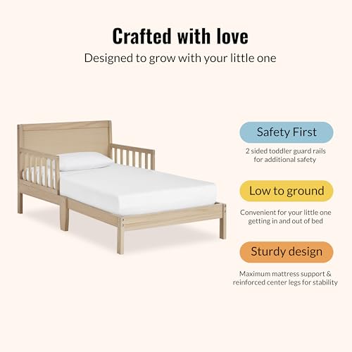 Toddler Bed with Safety Rails - Dream On Me Brookside 3-in-1, Vintage White Oak