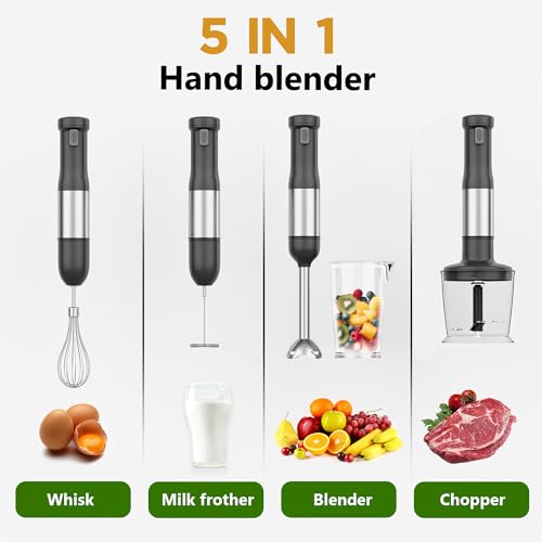 Grey 5-in-1 Cordless Hand Blender with Rechargeable Battery & Multi-Functional Attachments