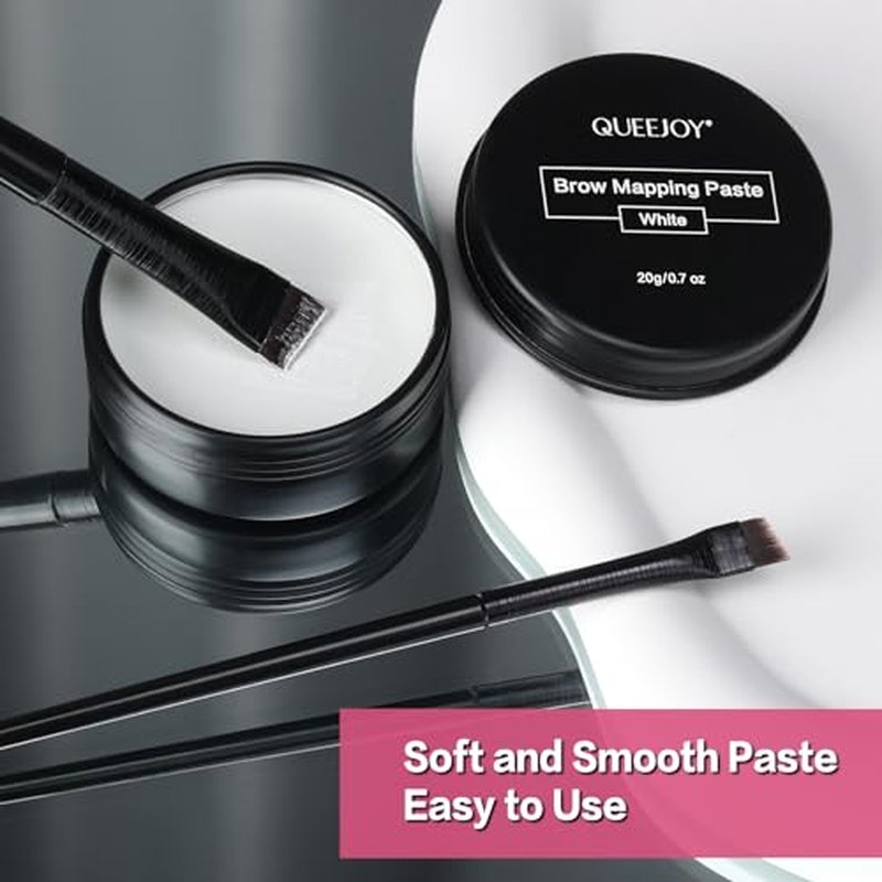 20g White Brow Mapping Paste Brow Contour Paste Brow Lip Shape Position Tool,2pcs Eyebrow Brush Set, Mapping Tool for Sketching Contouring the Eyebrow and Lip