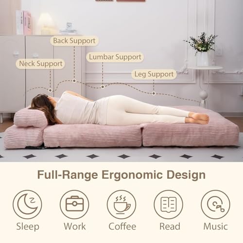 Corduroy Folding Sofa Bed Chair - Pink, Single Variation