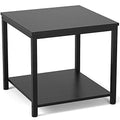 Homieasy Black 20-Inch Square 2-Tier Metal Wood Side Table - Modern Industrial Nightstand