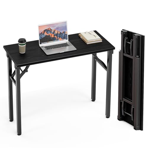 Small Foldable Computer Desk - 35.8 inch Dark Oak Office Table No Assembly, Space-Saving Study & Work Desk