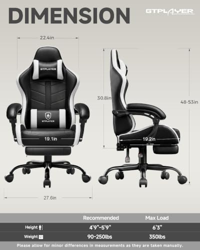 GTPLAYER Gaming Chair for Adults with Footrest - Pearl White, Variation 08