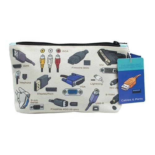 The Unemployed Philosophers Guild Cables and Ports Bag - 9" Canvas Zipper Pouch for Pencils, Tools, Cosmetics, Toiletries and More
