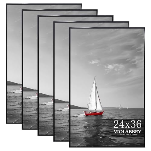 24x36 Poster Frame Set of 5 - Black Gallery Wall Frames for Photos & Art