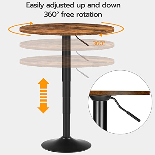 HOOBRO Rustic Brown Height-Adjustable Round Pub Table 27-35.4 Inches Modern Style