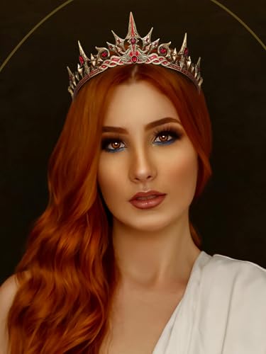 Black Gothic Witch Queen Crown for Cosplay Halloween - Gold+Red Variation