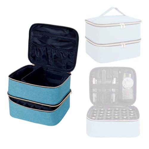 Nail Polish Organizer, Handheld Double Layer Organizer Holds 30 Bottles (15 ml/0.5 floz) with Adjustable Dividers for Nail Polish Small Manicure Lamp Manicure Tools and Travel,Light Green