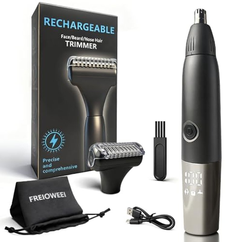 2026 New Upgrade Men's Nose and Ear Trimmer with LED Display ? Rechargeable Nose Hair Trimmer for Men, Eyebrow and face Trimmer, Powerful Motor & Dual-Edge Blades, Waterproof