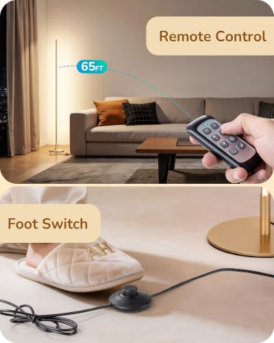 EDISHINE 57.5-Inch Gold Corner Floor Lamp with Remote & Dimmable 7CCT