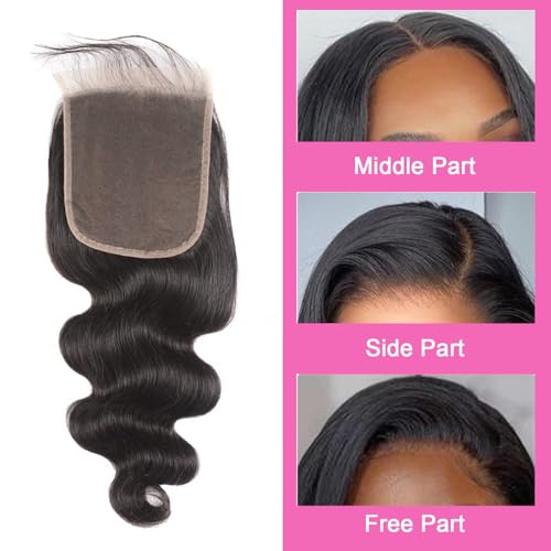 Isufer 6x6 HD Transparent Lace Closure Body Wave Brazilian Virgin Hair 12 Inch Natural Black