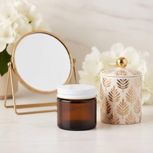 12 Pack Amber Glass Jars with White Metal Airtight Lids - 1.75 Inch