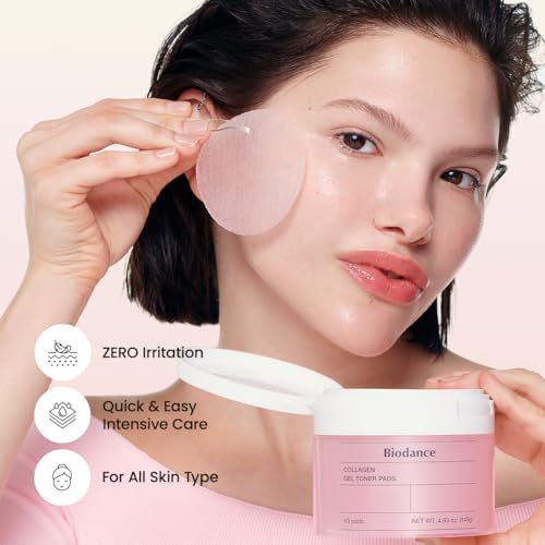 BIODANCE Collagen Gel Toner Pads for Pore Minimizing & Skin Firming - Sensitive Skin, 60 Pads