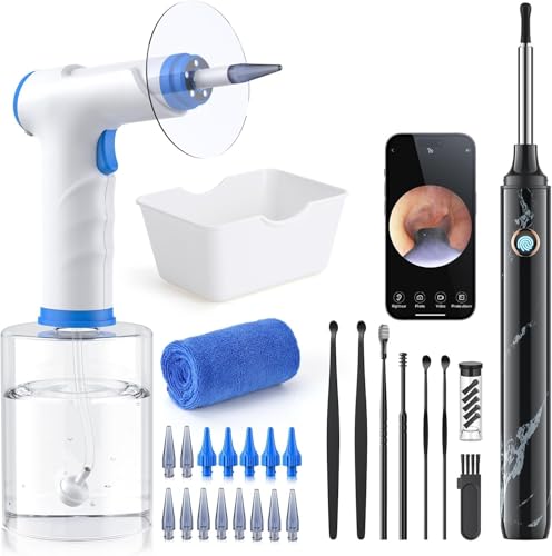 ENIFER White Electric Ear Wax Removal Kit with Camera, 1080P Otoscope & 4 Pressure Modes