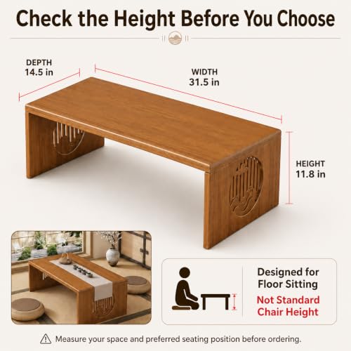 Japanese Folding Bamboo Coffee Table 31.5 Inch Low Floor Desk for Living Room