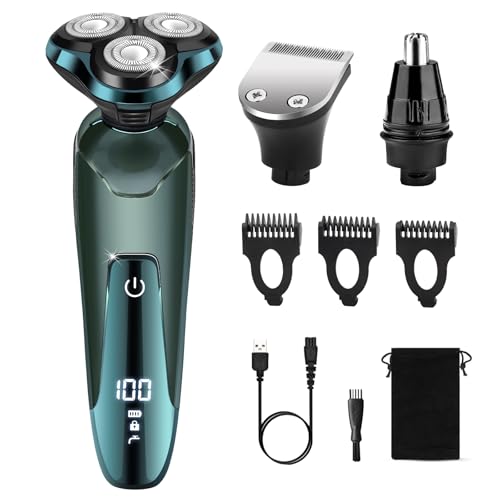 Electric Razor for Men, Cordless Rechargeable 3D Rotary Shaver with LED Display, Wet/Dry Waterproof Men¡¯s Shaving Kit with Pop-Up Trimmer, Ideal Razor Gift for Husband, Dad, Boyfriend