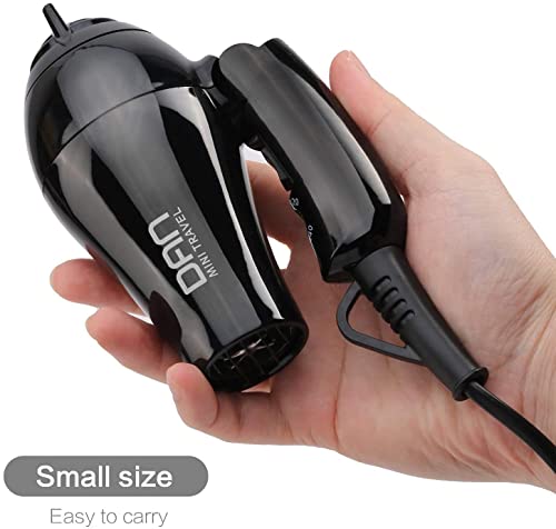 Portable Travel Hair Dryer with Diffuser & Concentrator - Compact Mini Blow Dryer