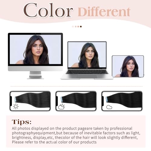 Invisible Tape-In Hair Extensions 18 Inch Straight Human Hair Black