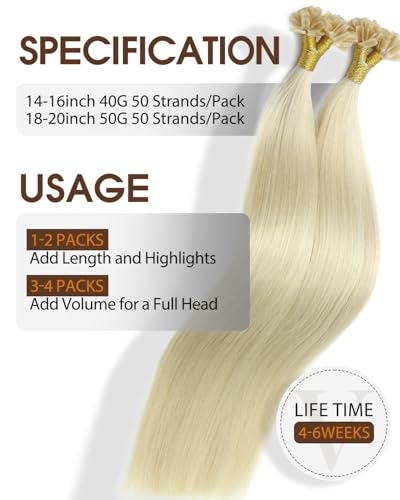 VINBAO U Tip Hair Extensions Blonde 14 Inch #60 Platinum - Remy Human Hair