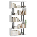 Gadroad 5-Tier S-Shaped Tall Bookshelf - White, 27.56W x 62H, Space-Saving Storage