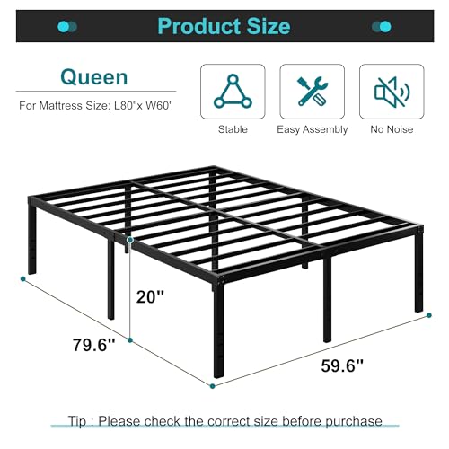 Queen Bed Frame 20 Inch Heavy Duty Metal Platform No Box Spring Needed Variation of THIS listing