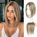 Human Hair Topper for Women 10 Inch Clip-In with No Bangs - Ombre Light Brown Dark Roots
