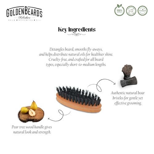 Golden Beards Travel Beard Brush ? Pear Tree Wood Handle & Natural Boar Bristles ? Compact Grooming Tool That Fits in Your Bag, Perfect for Beard Maintenance on the Go