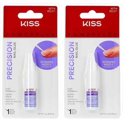 KISS PowerFlex Precision Nail Glue - Fast Drying Adhesive for Glue-On Nails & Repairs with Precision Tip Nozzle, Ideal for Tips & Wraps, Net Wt. 0.10 oz (3g) (Pack of 2)