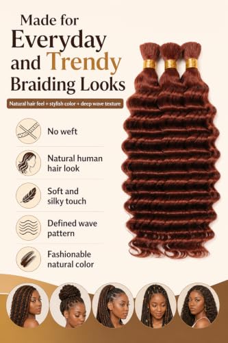 Niciitysi #33 Deep Wave Reddish Brown Braiding Hair Bundles 18 Inch - 150g