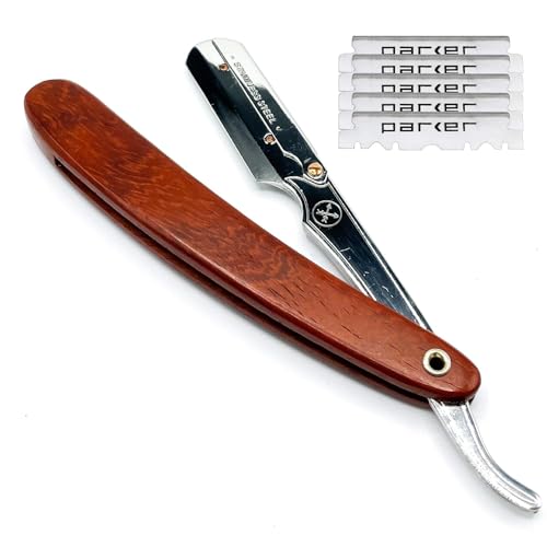 Parker Rosewood Handle Straight Razor & 5 Blades - Barber & Home Grooming