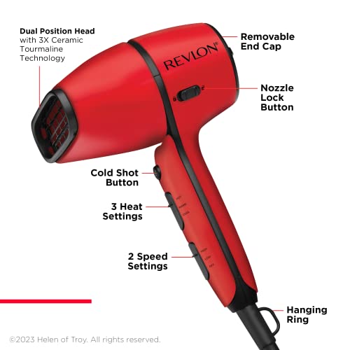 Revlon Airflow Control Hair Dryer with Diffuser - 3 Piece Set, Red